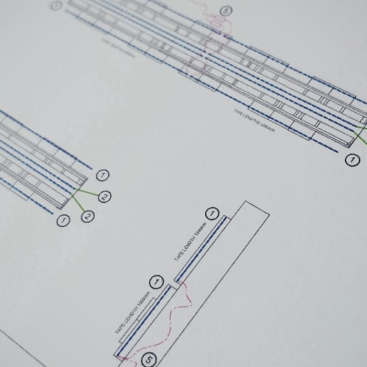 close-up view of engineering drawing