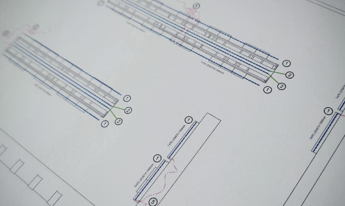 close-up view of engineering drawing